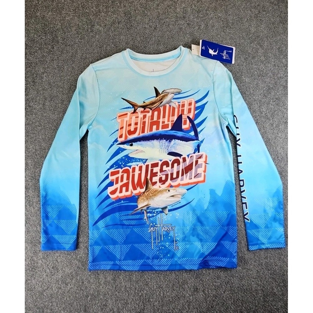 Guy Harvey Shirt Youth L Lightweight  Long Sleeve Sharks TOTALLY JAWSOME 1442